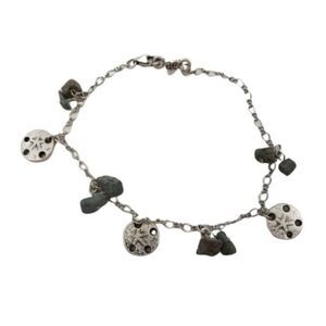 American Eagle Bracelet Sand Dollar Gray Rock Chain Charm Silver Tone Beach